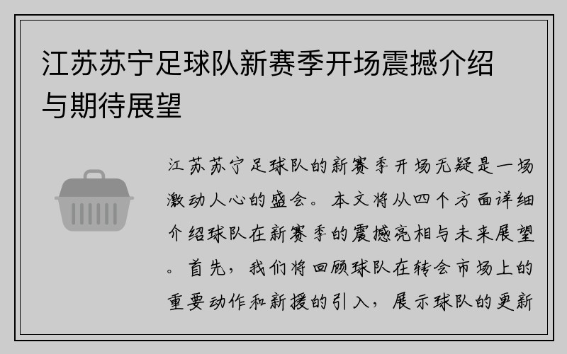 江苏苏宁足球队新赛季开场震撼介绍与期待展望